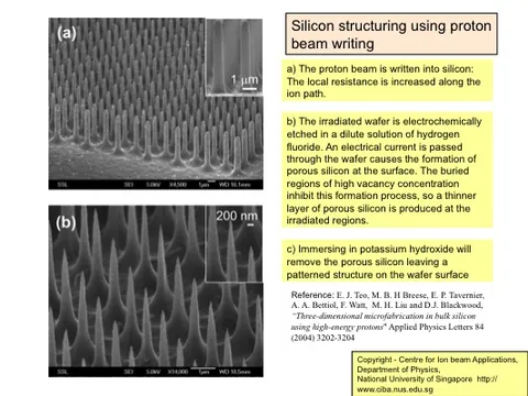 Silicon structuring using proton beam writing