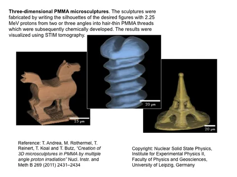 Three-dimensional PMMA microsculptures, visualised by STIM tomography